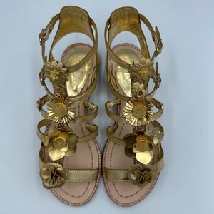 Kate Spade Sadia Gold Floral Sandals Metallic Nappa Strappy 5M NIB‎ chic